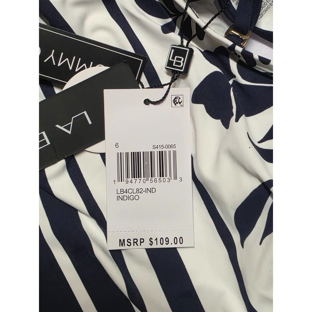 La Blanca US 6 Tummy Control Tankini Top Swimsuit Navy White Striped Floral NWT - Picture 6 of 8